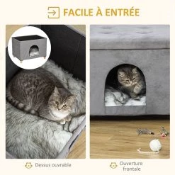 Meilleur prix 🔔 Pawhut Niche chat maison de chat sur pied repose-pied 2 en 1 - coussin inclus - pliable - MDF peluche suédé gris ✨ -Promos Chat Boutique 3662970103098 6