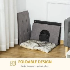 Meilleur prix 🔔 Pawhut Niche chat maison de chat sur pied repose-pied 2 en 1 - coussin inclus - pliable - MDF peluche suédé gris ✨ -Promos Chat Boutique 3662970103098 7