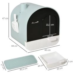 Meilleur prix 😉 Pawhut Maison de toilette bac à litière pour chat avec porte battante, pelle et filtre inclus dim. 43L x 44l x 47H cm PP blanc marron fumé 🧨 -Promos Chat Boutique 3662970103357 3