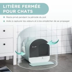 Meilleur prix 😉 Pawhut Maison de toilette bac à litière pour chat avec porte battante, pelle et filtre inclus dim. 43L x 44l x 47H cm PP blanc marron fumé 🧨 -Promos Chat Boutique 3662970103357 6
