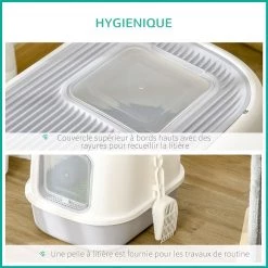 Offres 🎁 Pawhut Maison de toilette litière pour chat double porte battante et supérieure - filtre odeur + pelle fournis - gris ❤️ -Promos Chat Boutique 3662970103395 5