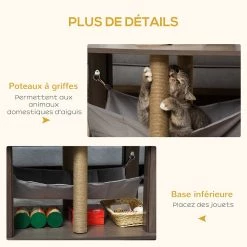 Meilleur prix ⭐ Pawhut Table basse arbre à chat 2 en 1 - centre d'activités avec hamac, griffoirs - dim. 79L x 59l x 45,5H cm - polyester aspect bois gris 👍 -Promos Chat Boutique 3662970106426 6