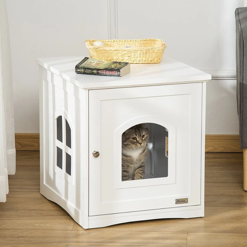 Top 10 ✔️ Pawhut Maison de toilette pour chat design maisonnette avec porte, fenêtres - dim. 48,7L x 53,3l x 53H cm - MDF blanc 😍 2 Top 10 ✔️ Pawhut Maison de toilette pour chat design maisonnette avec porte, fenêtres - dim. 48,7L x 53,3l x 53H cm - MDF blanc 😍 – Image 2