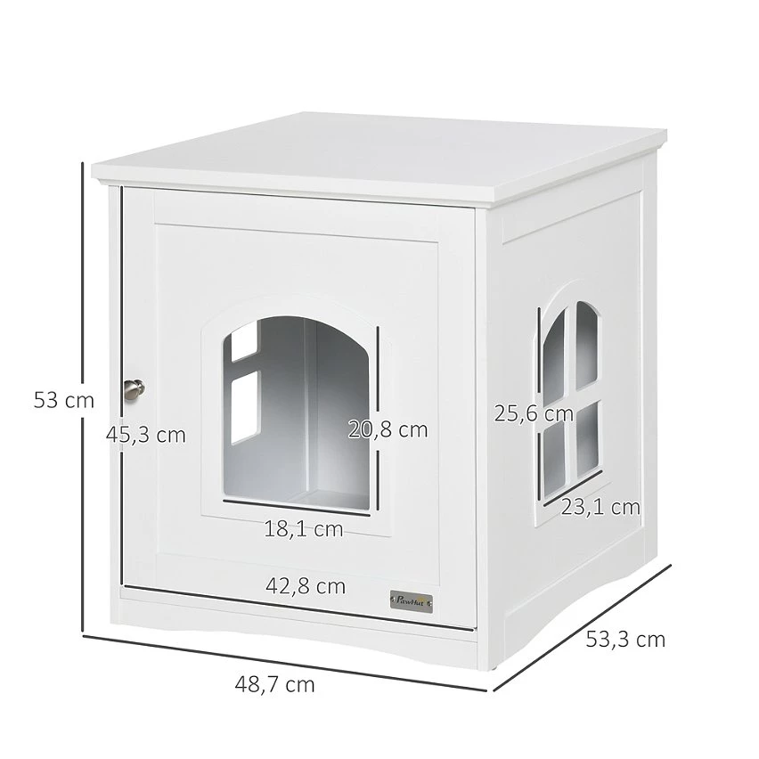 Top 10 ✔️ Pawhut Maison de toilette pour chat design maisonnette avec porte, fenêtres - dim. 48,7L x 53,3l x 53H cm - MDF blanc 😍 3 Top 10 ✔️ Pawhut Maison de toilette pour chat design maisonnette avec porte, fenêtres - dim. 48,7L x 53,3l x 53H cm - MDF blanc 😍 – Image 3