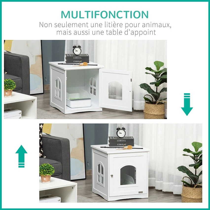 Top 10 ✔️ Pawhut Maison de toilette pour chat design maisonnette avec porte, fenêtres - dim. 48,7L x 53,3l x 53H cm - MDF blanc 😍 5 Top 10 ✔️ Pawhut Maison de toilette pour chat design maisonnette avec porte, fenêtres - dim. 48,7L x 53,3l x 53H cm - MDF blanc 😍 – Image 5