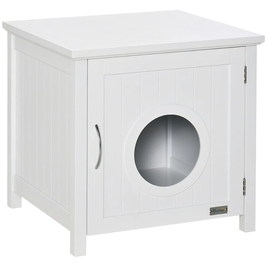 Acheter 🧨 Pawhut Maison de toilette pour chat sur pied design rainuré porte entrée poignée métal MDF blanc ⭐ 1 Acheter 🧨 Pawhut Maison de toilette pour chat sur pied design rainuré porte entrée poignée métal MDF blanc ⭐