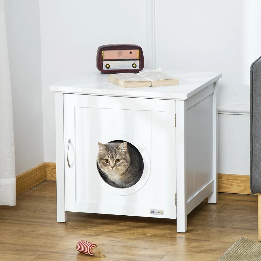 Acheter 🧨 Pawhut Maison de toilette pour chat sur pied design rainuré porte entrée poignée métal MDF blanc ⭐ 2 Acheter 🧨 Pawhut Maison de toilette pour chat sur pied design rainuré porte entrée poignée métal MDF blanc ⭐ – Image 2
