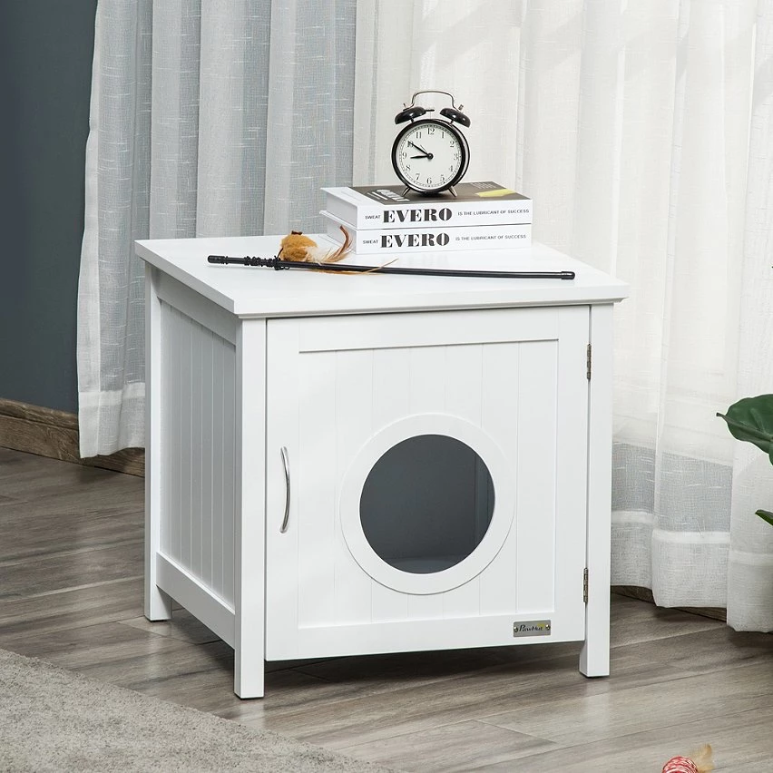 Acheter 🧨 Pawhut Maison de toilette pour chat sur pied design rainuré porte entrée poignée métal MDF blanc ⭐ 5 Acheter 🧨 Pawhut Maison de toilette pour chat sur pied design rainuré porte entrée poignée métal MDF blanc ⭐ – Image 5