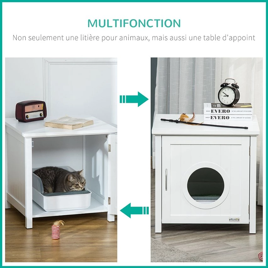 Acheter 🧨 Pawhut Maison de toilette pour chat sur pied design rainuré porte entrée poignée métal MDF blanc ⭐ 7 Acheter 🧨 Pawhut Maison de toilette pour chat sur pied design rainuré porte entrée poignée métal MDF blanc ⭐ – Image 7