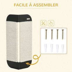 Grosses soldes 🥰 Pawhut Griffoir grattoir chat d'angle mural dim. 20L x 20l x 60H cm jute naturel MDF noir 👍 -Promos Chat Boutique 3662970107379 6