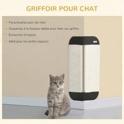 Grosses soldes 🥰 Pawhut Griffoir grattoir chat d'angle mural dim. 20L x 20l x 60H cm jute naturel MDF noir 👍 -Promos Chat Boutique 3662970107379 7