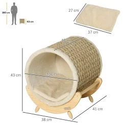 Grosses soldes 🛒 Pawhut Maison pour chat design - niche chat panier chat - coussin, grattoir sisal jonc de mer naturel inclus - bois flanelle beige 🎉 -Promos Chat Boutique 3662970107836 3