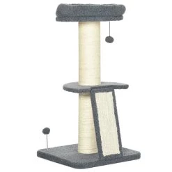 Sortie 🔥 Pawhut Arbre à chat 3 griffoirs grattoirs sisal naturel plateforme panier 2 boules suspendues peluche haute densité 220 g/m² gris 🎁