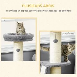Sortie 🔥 Pawhut Arbre à chat 3 griffoirs grattoirs sisal naturel plateforme panier 2 boules suspendues peluche haute densité 220 g/m² gris 🎁 -Promos Chat Boutique 3662970112311 4
