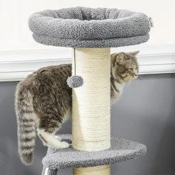 Sortie 🔥 Pawhut Arbre à chat 3 griffoirs grattoirs sisal naturel plateforme panier 2 boules suspendues peluche haute densité 220 g/m² gris 🎁 -Promos Chat Boutique 3662970112311 7