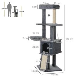 Nouveau 💯 Pawhut Arbre à chat multi-équipement griffoirs grattoirs plateforme niche hamac jeu boule suspendue gris ✨ -Promos Chat Boutique 3662970112502 3