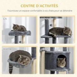 Nouveau 💯 Pawhut Arbre à chat multi-équipement griffoirs grattoirs plateforme niche hamac jeu boule suspendue gris ✨ -Promos Chat Boutique 3662970112502 5