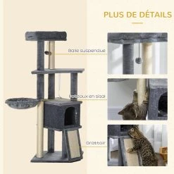 Nouveau 💯 Pawhut Arbre à chat multi-équipement griffoirs grattoirs plateforme niche hamac jeu boule suspendue gris ✨ -Promos Chat Boutique 3662970112502 6