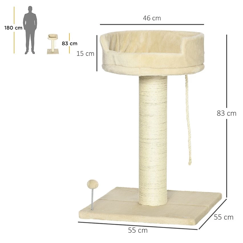 Budget 🔔 Pawhut Arbre à chat griffoir grattoir sisal naturel plateforme d'observation corde d'escalade boule à ressort peluche beige 👍 3 Budget 🔔 Pawhut Arbre à chat griffoir grattoir sisal naturel plateforme d'observation corde d'escalade boule à ressort peluche beige 👍 – Image 3