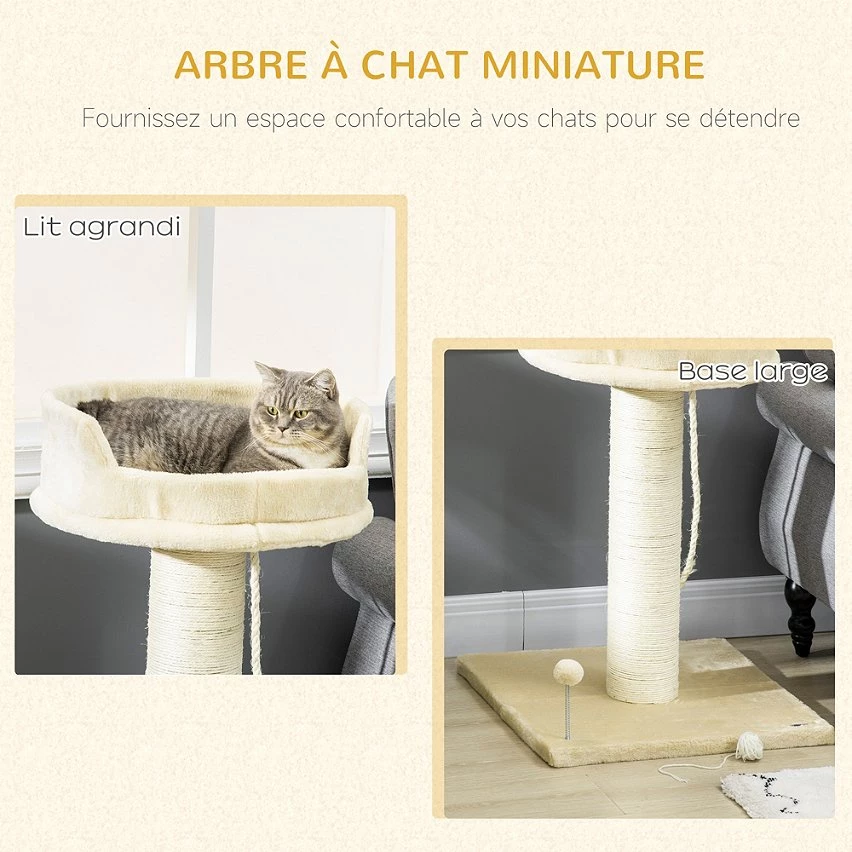 Budget 🔔 Pawhut Arbre à chat griffoir grattoir sisal naturel plateforme d'observation corde d'escalade boule à ressort peluche beige 👍 4 Budget 🔔 Pawhut Arbre à chat griffoir grattoir sisal naturel plateforme d'observation corde d'escalade boule à ressort peluche beige 👍 – Image 4