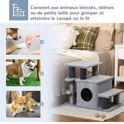 Nouveau 🤩 Pawhut Arbre à chat escalier 2 en 1 - 3 marches, niche, griffoirs, jeu boule suspendue - peluche douce gris 😉 -Promos Chat Boutique 3662970113080 7
