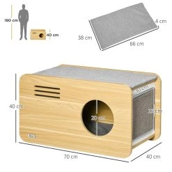Tout neuf ✔️ Pawhut Maison pour chat design poste de radio - niche chat panier chat - 2 coussins + grattoir sisal amovibles - MDF panneaux aspect bois clair 🎁 -Promos Chat Boutique 3662970113134 3
