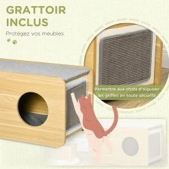 Tout neuf ✔️ Pawhut Maison pour chat design poste de radio - niche chat panier chat - 2 coussins + grattoir sisal amovibles - MDF panneaux aspect bois clair 🎁 -Promos Chat Boutique 3662970113134 5
