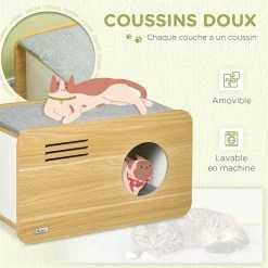 Tout neuf ✔️ Pawhut Maison pour chat design poste de radio - niche chat panier chat - 2 coussins + grattoir sisal amovibles - MDF panneaux aspect bois clair 🎁 -Promos Chat Boutique 3662970113134 6
