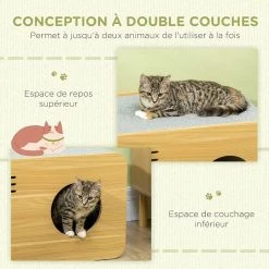 Tout neuf ✔️ Pawhut Maison pour chat design poste de radio - niche chat panier chat - 2 coussins + grattoir sisal amovibles - MDF panneaux aspect bois clair 🎁 -Promos Chat Boutique 3662970113134 7