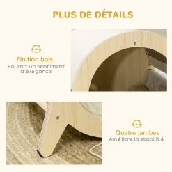 Sortie 🎉 Pawhut Maison pour chat design - niche chat panier chat - coussin amovible, grattoir jute naturelle - panneaux aspect bois clair 🎁 -Promos Chat Boutique 3662970113141 6