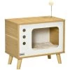 Top 10 🔔 Pawhut Maison pour chat design poste de télévision - niche chat panier chat - 2 coussins amovibles, boule à ressort - panneaux aspect bois clair blanc 😍