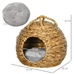 Grosses soldes 🔔 Pawhut Panier chat jacinthe d'eau lit chat cosy grand confort dim. 41L x 38l x 41H cm poignée coussin moelleux gris inclus 🤩 -Promos Chat Boutique 3662970113318 3
