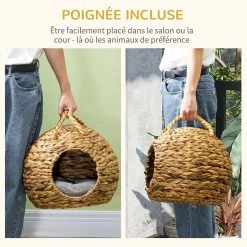 Grosses soldes 🔔 Pawhut Panier chat jacinthe d'eau lit chat cosy grand confort dim. 41L x 38l x 41H cm poignée coussin moelleux gris inclus 🤩 -Promos Chat Boutique 3662970113318 7