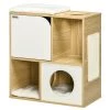 Nouveau 🎁 Pawhut Maison pour chat design - niche chat panier chat - 3 coussins + grattoir sisal inclus - panneaux aspect chêne clair 😀