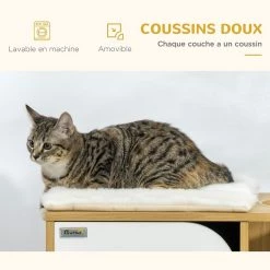 Nouveau 🎁 Pawhut Maison pour chat design - niche chat panier chat - 3 coussins + grattoir sisal inclus - panneaux aspect chêne clair 😀 -Promos Chat Boutique 3662970113943 4