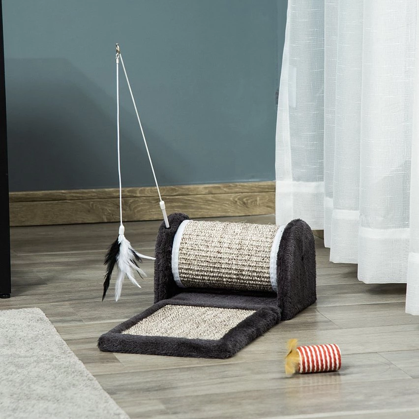 Le moins cher ⭐ Pawhut Arbre à chat - grattoir cylindrique et tapis - jeu plume suspendue - sisal peluche courte haute densité gris 😍 2 Le moins cher ⭐ Pawhut Arbre à chat - grattoir cylindrique et tapis - jeu plume suspendue - sisal peluche courte haute densité gris 😍 – Image 2