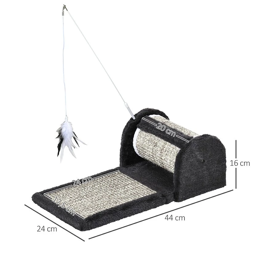 Le moins cher ⭐ Pawhut Arbre à chat - grattoir cylindrique et tapis - jeu plume suspendue - sisal peluche courte haute densité gris 😍 3 Le moins cher ⭐ Pawhut Arbre à chat - grattoir cylindrique et tapis - jeu plume suspendue - sisal peluche courte haute densité gris 😍 – Image 3