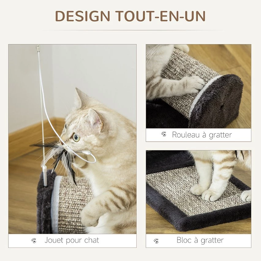 Le moins cher ⭐ Pawhut Arbre à chat - grattoir cylindrique et tapis - jeu plume suspendue - sisal peluche courte haute densité gris 😍 5 Le moins cher ⭐ Pawhut Arbre à chat - grattoir cylindrique et tapis - jeu plume suspendue - sisal peluche courte haute densité gris 😍 – Image 5