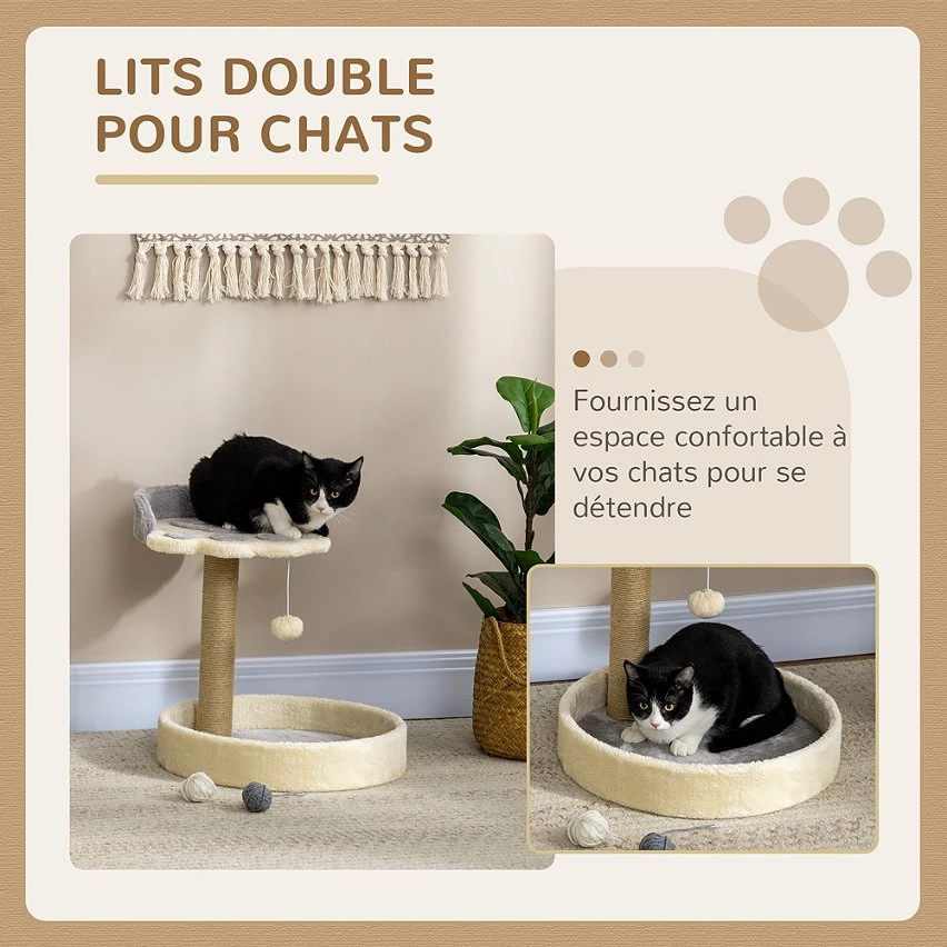Promo 🥰 Pawhut Arbre à chat griffoir design patte de chat jeu boule suspendue panier plateforme observation peluche beige gris jute naturelle 😀 5 Promo 🥰 Pawhut Arbre à chat griffoir design patte de chat jeu boule suspendue panier plateforme observation peluche beige gris jute naturelle 😀 – Image 5