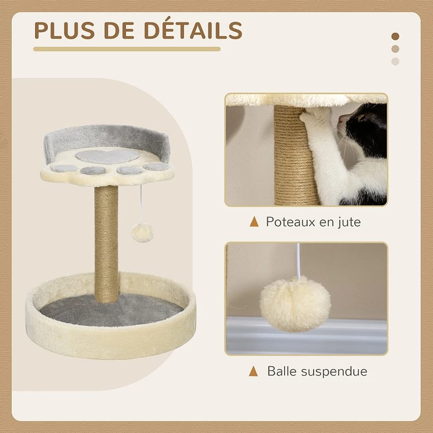 Promo 🥰 Pawhut Arbre à chat griffoir design patte de chat jeu boule suspendue panier plateforme observation peluche beige gris jute naturelle 😀 6 Promo 🥰 Pawhut Arbre à chat griffoir design patte de chat jeu boule suspendue panier plateforme observation peluche beige gris jute naturelle 😀 – Image 6