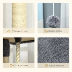 Meilleure affaire 😉 Pawhut Arbre à chat multi-équipement griffoirs 2 niches 2 hamacs plateformes boules suspendues corde peluche grise 🔥 11 Meilleure affaire 😉 Pawhut Arbre à chat multi-équipement griffoirs 2 niches 2 hamacs plateformes boules suspendues corde peluche grise 🔥 -Promos Chat Boutique 3662970114841 5