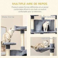 Meilleure affaire 😉 Pawhut Arbre à chat multi-équipement griffoirs 2 niches 2 hamacs plateformes boules suspendues corde peluche grise 🔥 12 Meilleure affaire 😉 Pawhut Arbre à chat multi-équipement griffoirs 2 niches 2 hamacs plateformes boules suspendues corde peluche grise 🔥 -Promos Chat Boutique 3662970114841 6