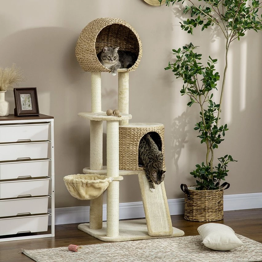 De gros 🥰 Pawhut Arbre à chat style cosy chic griffoirs grattoir sisal 2 grandes niches plateforme hamac peluche courte beige jacinthe d'eau ⭐ 2 De gros 🥰 Pawhut Arbre à chat style cosy chic griffoirs grattoir sisal 2 grandes niches plateforme hamac peluche courte beige jacinthe d'eau ⭐ – Image 2