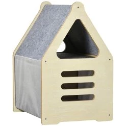Remise 💯 Pawhut Maison pour chat design maisonnette - niche chat panier chat - 2 coussins amovibles, 2 niv. - panneaux aspect bois clair polyester gris ⌛ -Promos Chat Boutique 3662970115046 5