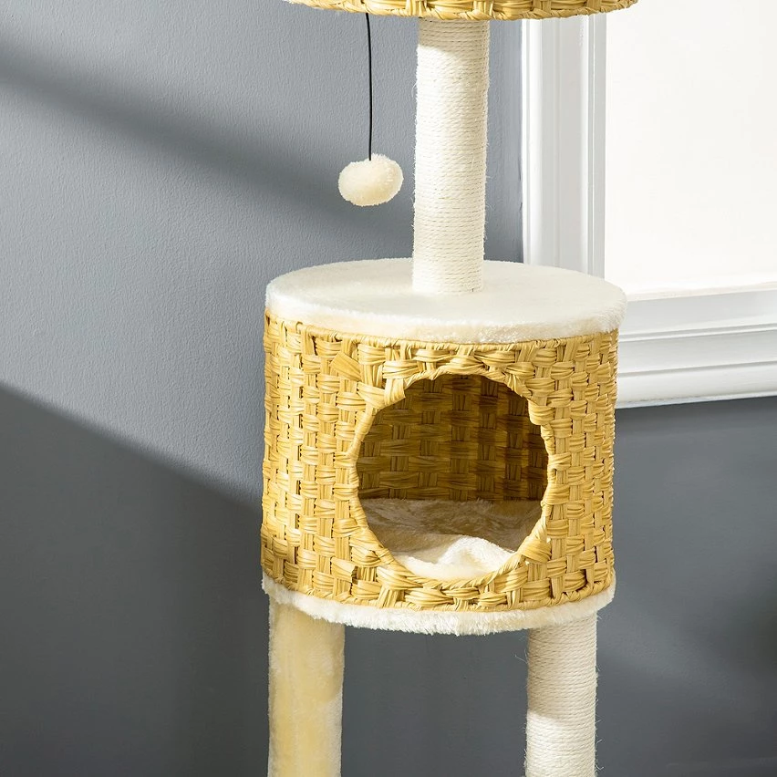 Meilleur prix 🔥 Pawhut Arbre à chat style cosy chic griffoirs sisal naturel niche coussin plateforme panier observation boule suspendue résine tressée beige ✔️ 7 Meilleur prix 🔥 Pawhut Arbre à chat style cosy chic griffoirs sisal naturel niche coussin plateforme panier observation boule suspendue résine tressée beige ✔️ – Image 7