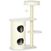 Meilleure vente ❤️ Pawhut Arbre à chat 2 griffoirs sisal naturel niche cylindrique 2 plateformes panier observation boule suspendue peluche blanc crème ✔️