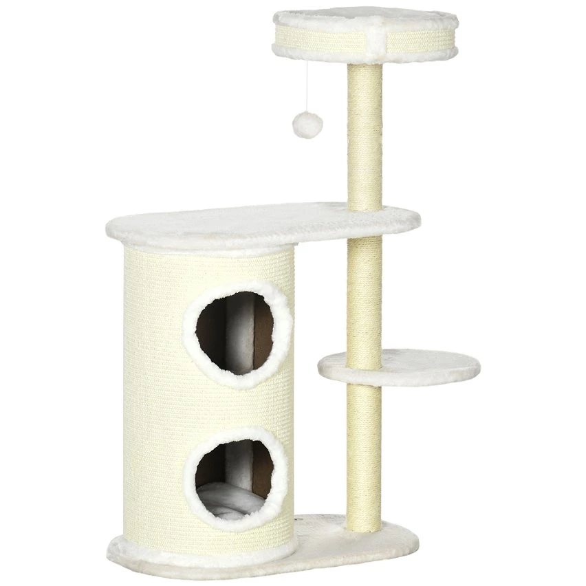 Meilleure vente ❤️ Pawhut Arbre à chat 2 griffoirs sisal naturel niche cylindrique 2 plateformes panier observation boule suspendue peluche blanc crème ✔️ 1 Meilleure vente ❤️ Pawhut Arbre à chat 2 griffoirs sisal naturel niche cylindrique 2 plateformes panier observation boule suspendue peluche blanc crème ✔️