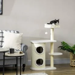 Meilleure vente ❤️ Pawhut Arbre à chat 2 griffoirs sisal naturel niche cylindrique 2 plateformes panier observation boule suspendue peluche blanc crème ✔️ 9 Meilleure vente ❤️ Pawhut Arbre à chat 2 griffoirs sisal naturel niche cylindrique 2 plateformes panier observation boule suspendue peluche blanc crème ✔️ -Promos Chat Boutique 3662970115084 3
