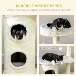 Meilleure vente ❤️ Pawhut Arbre à chat 2 griffoirs sisal naturel niche cylindrique 2 plateformes panier observation boule suspendue peluche blanc crème ✔️ 10 Meilleure vente ❤️ Pawhut Arbre à chat 2 griffoirs sisal naturel niche cylindrique 2 plateformes panier observation boule suspendue peluche blanc crème ✔️ -Promos Chat Boutique 3662970115084 4