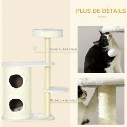 Meilleure vente ❤️ Pawhut Arbre à chat 2 griffoirs sisal naturel niche cylindrique 2 plateformes panier observation boule suspendue peluche blanc crème ✔️ 11 Meilleure vente ❤️ Pawhut Arbre à chat 2 griffoirs sisal naturel niche cylindrique 2 plateformes panier observation boule suspendue peluche blanc crème ✔️ -Promos Chat Boutique 3662970115084 5